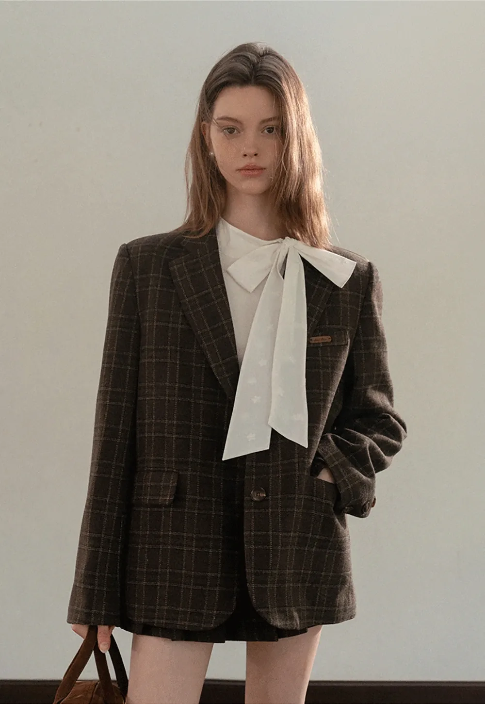 Women Classic Plaid Blazer Jacket for Office Wear