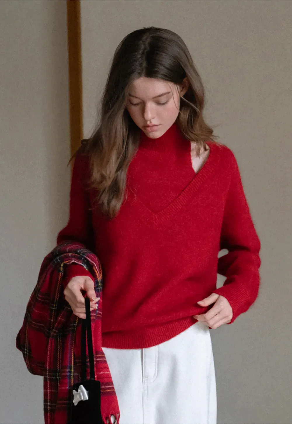 Cut-Out Layered Turtleneck Sweater