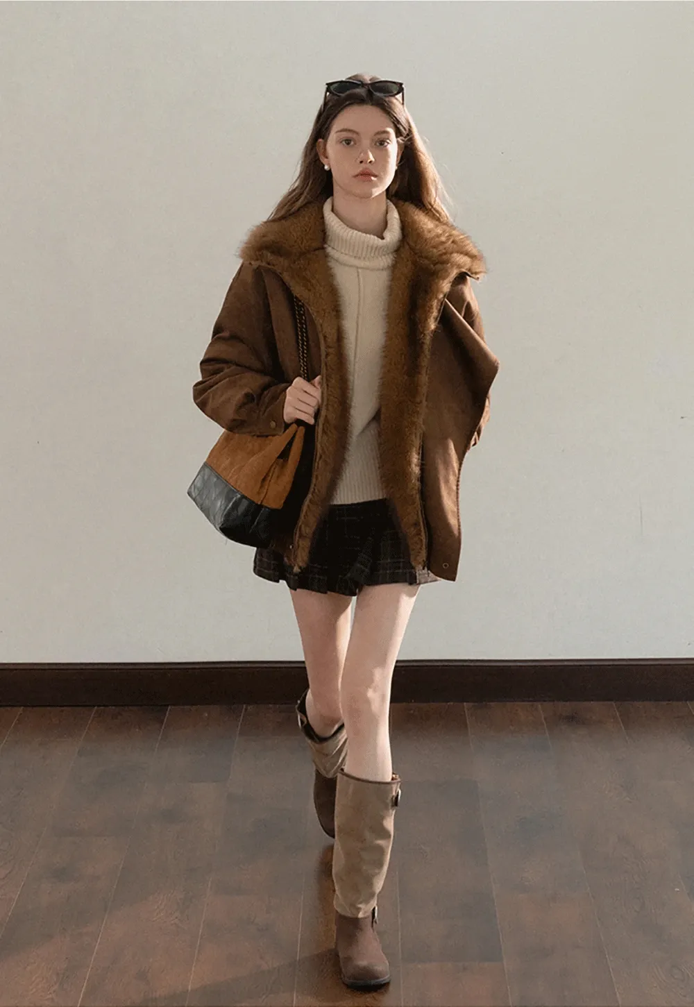 Center-Seam Turtleneck Crop Sweater