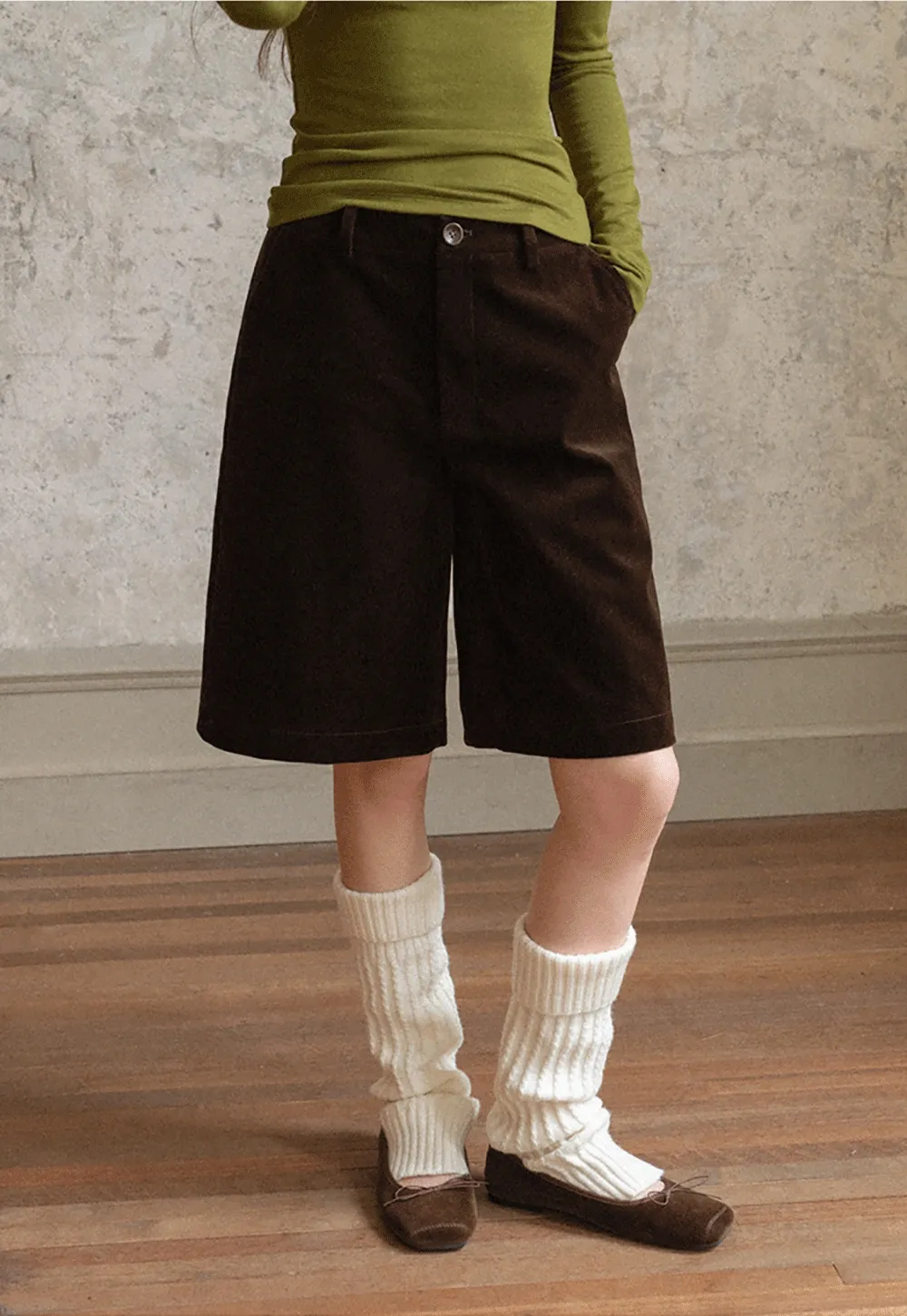 Women Stylish Corduroy Brown Shorts with Button Detail