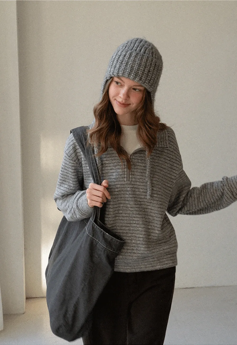 Women Striped Half-Zip Pullover Sweatshirt