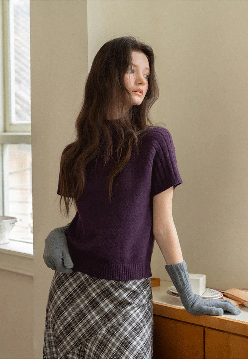 Olive Short Sleeve Mock Neck Knit Top