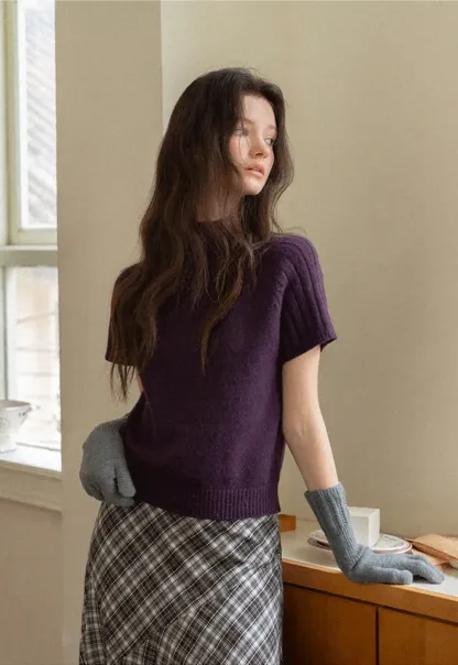 Olive Short Sleeve Mock Neck Knit Top