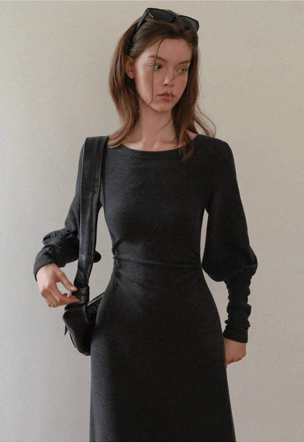 Women Long Sleeve Maxi Dress in Dark Gray