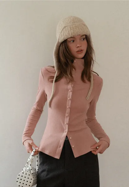 Elegant Ribbed Top with Button Detailing