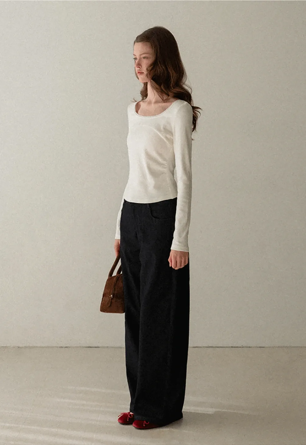 Ruffled Square Neck Long Sleeve Top