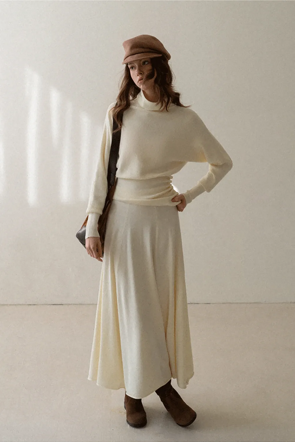 Elegant Knit Top & Flared Skirt Set