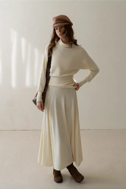 Elegant Knit Top & Flared Skirt Set