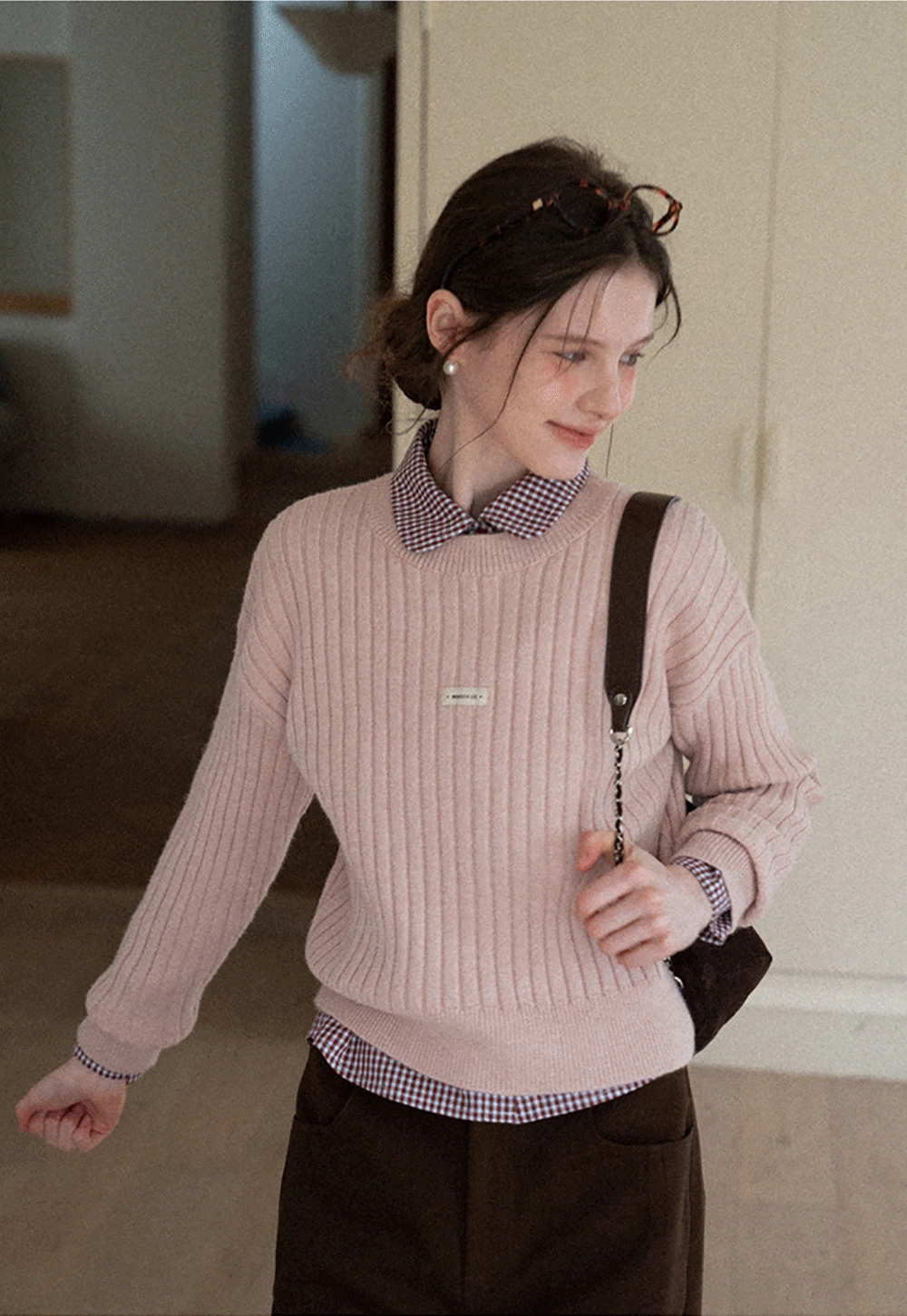 Ribbed Knit Cropped Sweater with Branding