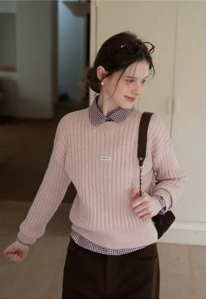 Ribbed Knit Cropped Sweater with Branding