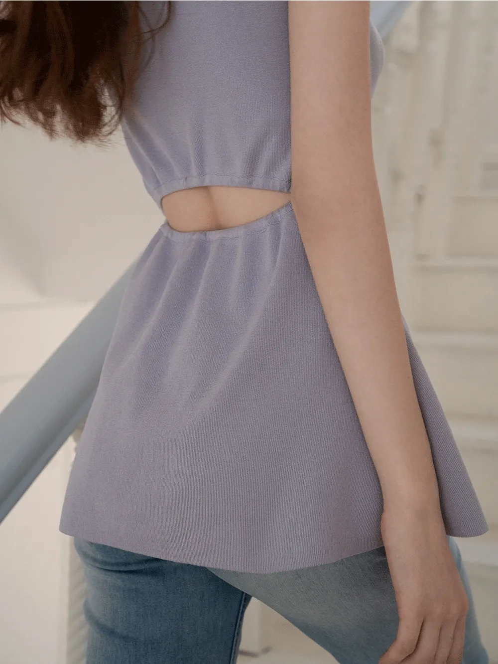 Sleeveless Peplum Square Neck Knit Top