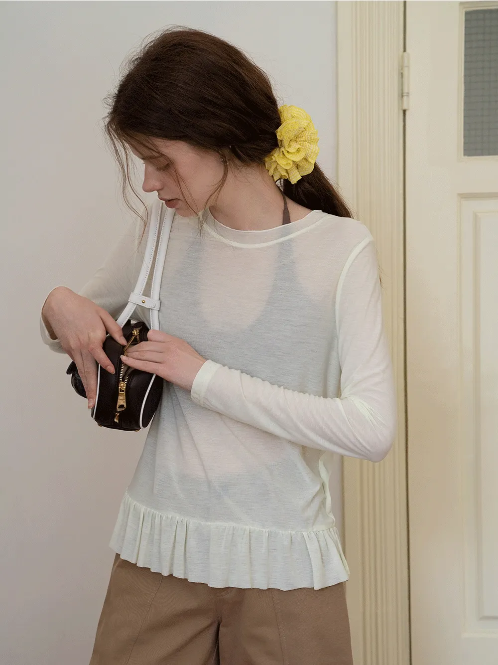 Long-Sleeve Peplum Hem T-Shirt