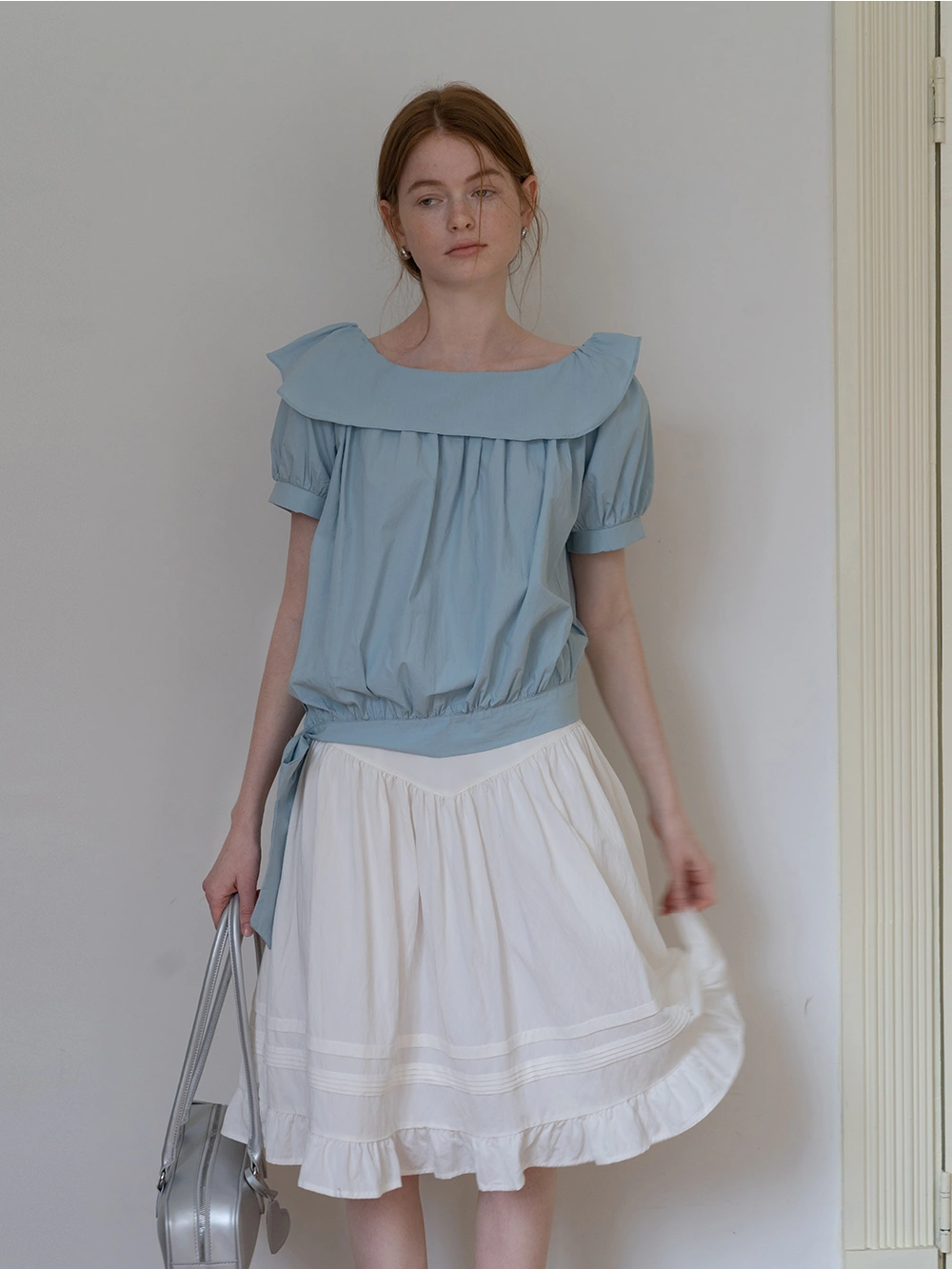 Off Shoulder Tie Front Blouse with Stylish Lapel