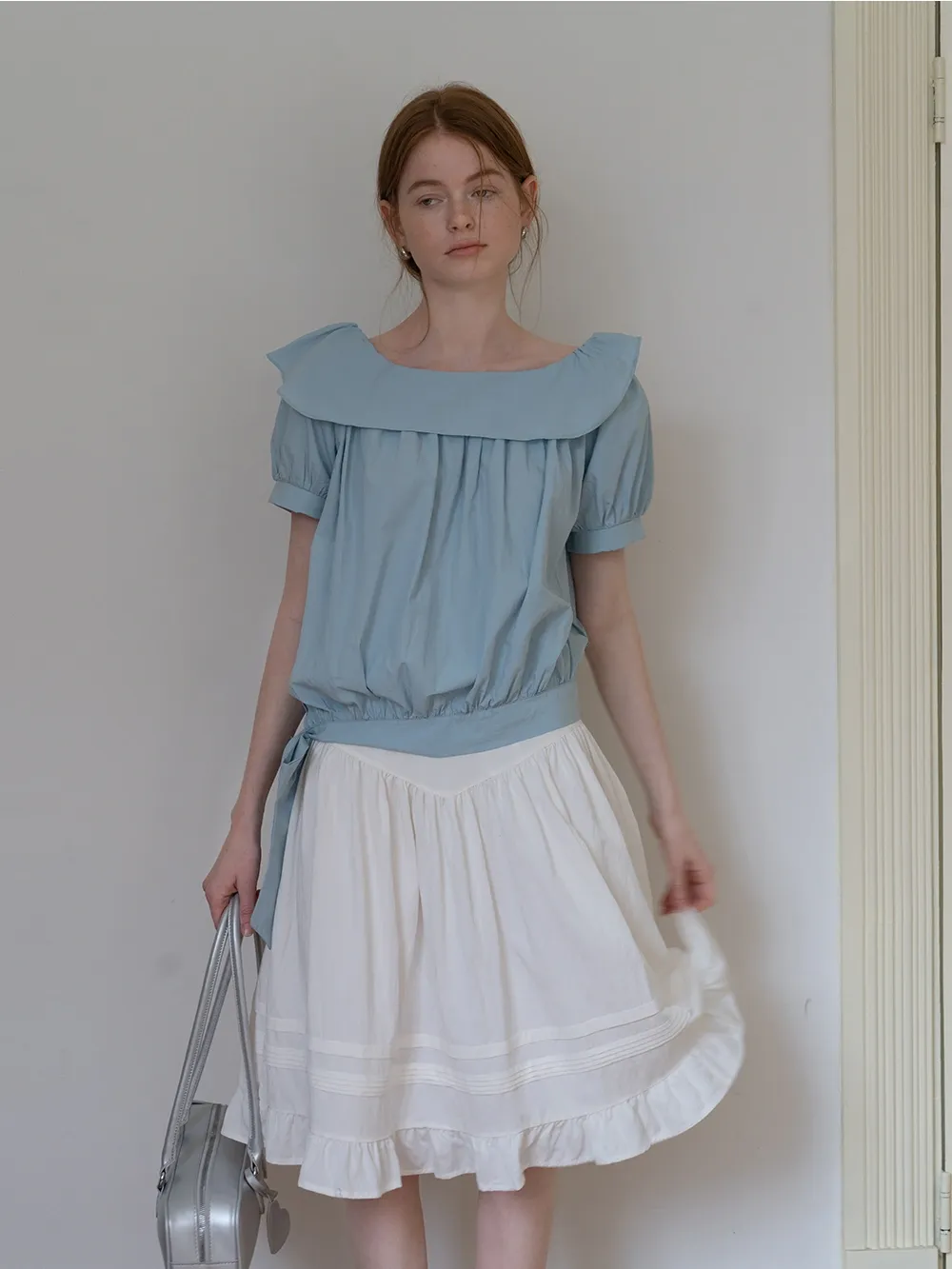 Off Shoulder Tie Front Blouse with Stylish Lapel