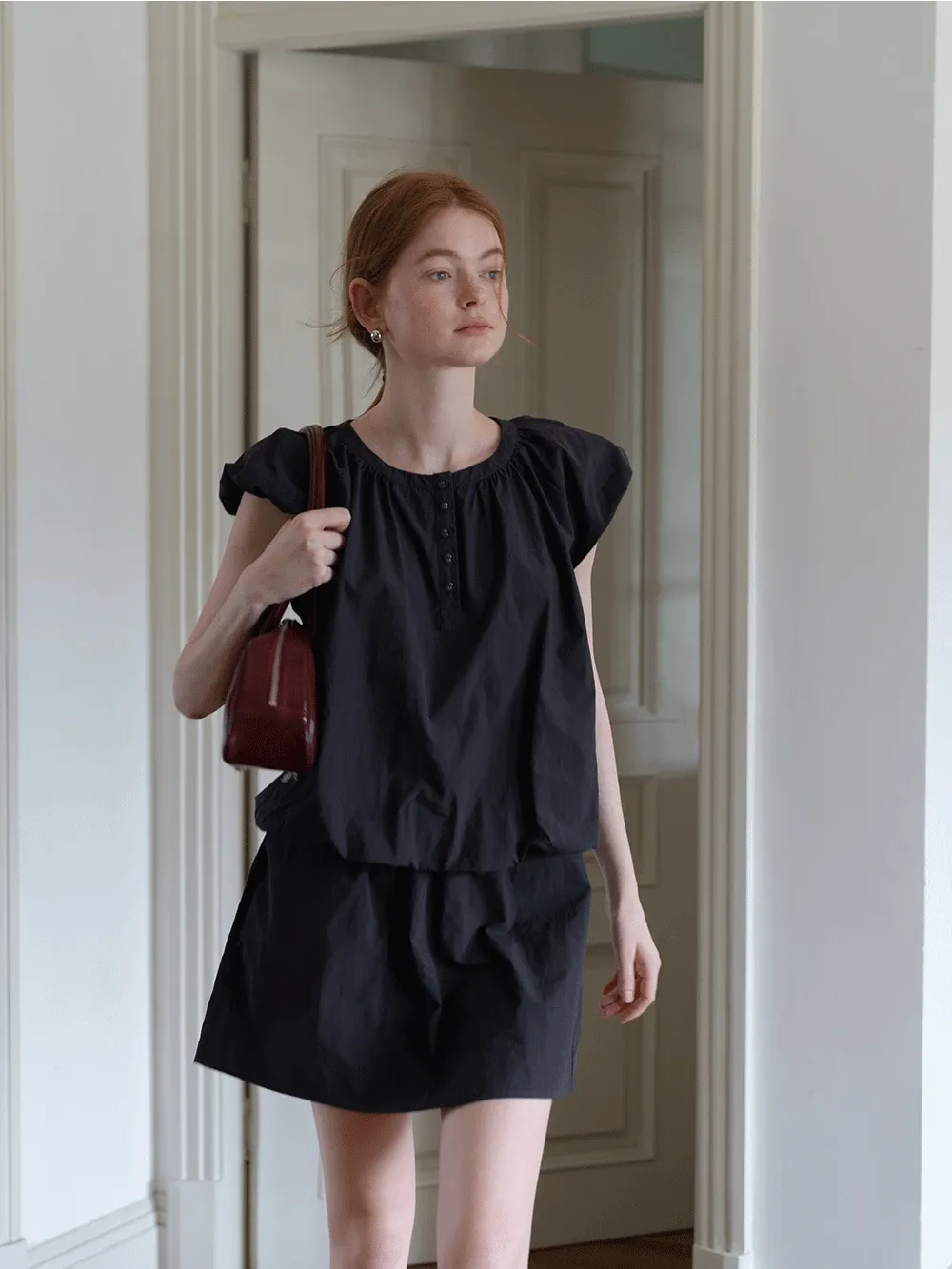 Women's 2 Piece Set – Loose Fit Button Top and Elastic Waist Mini Skirt