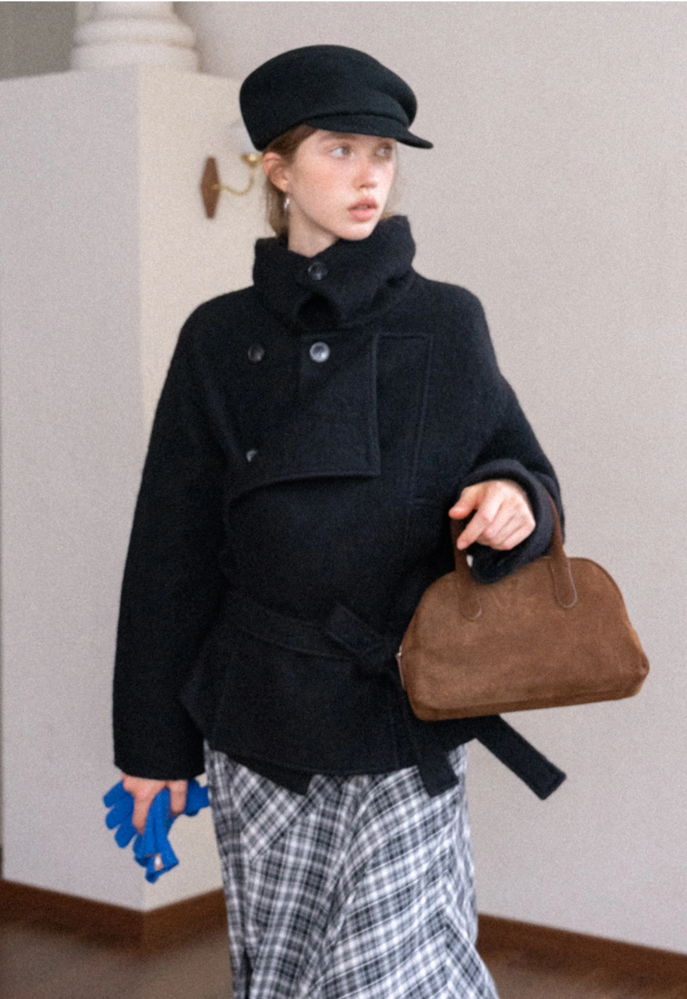 EGGKA レディース カジュアル ウールブレンド ショートコート ブラック Womens Casual Wool Blend Short Coat – EGGKA