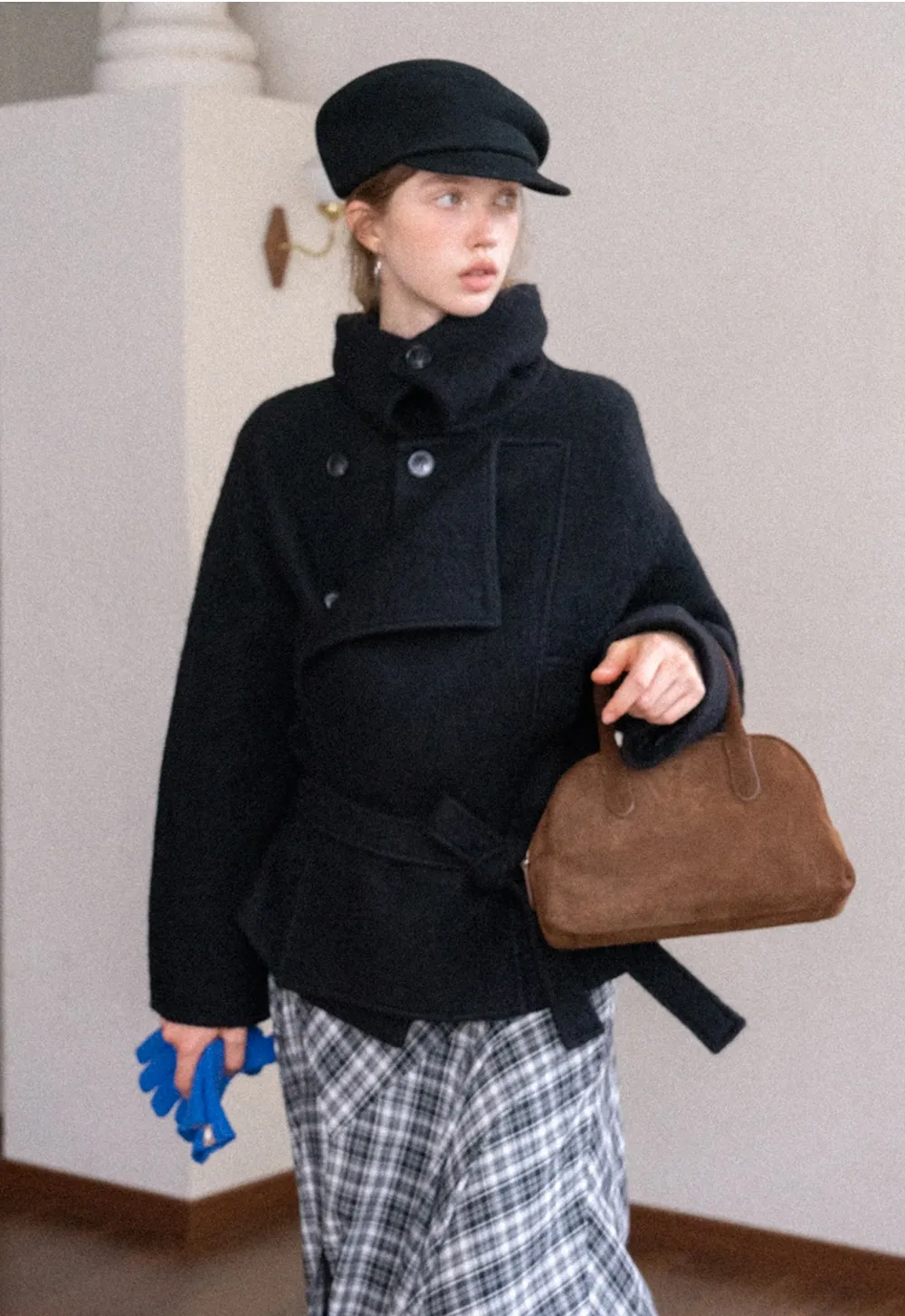 Womens Casual Wool Blend Short Coat