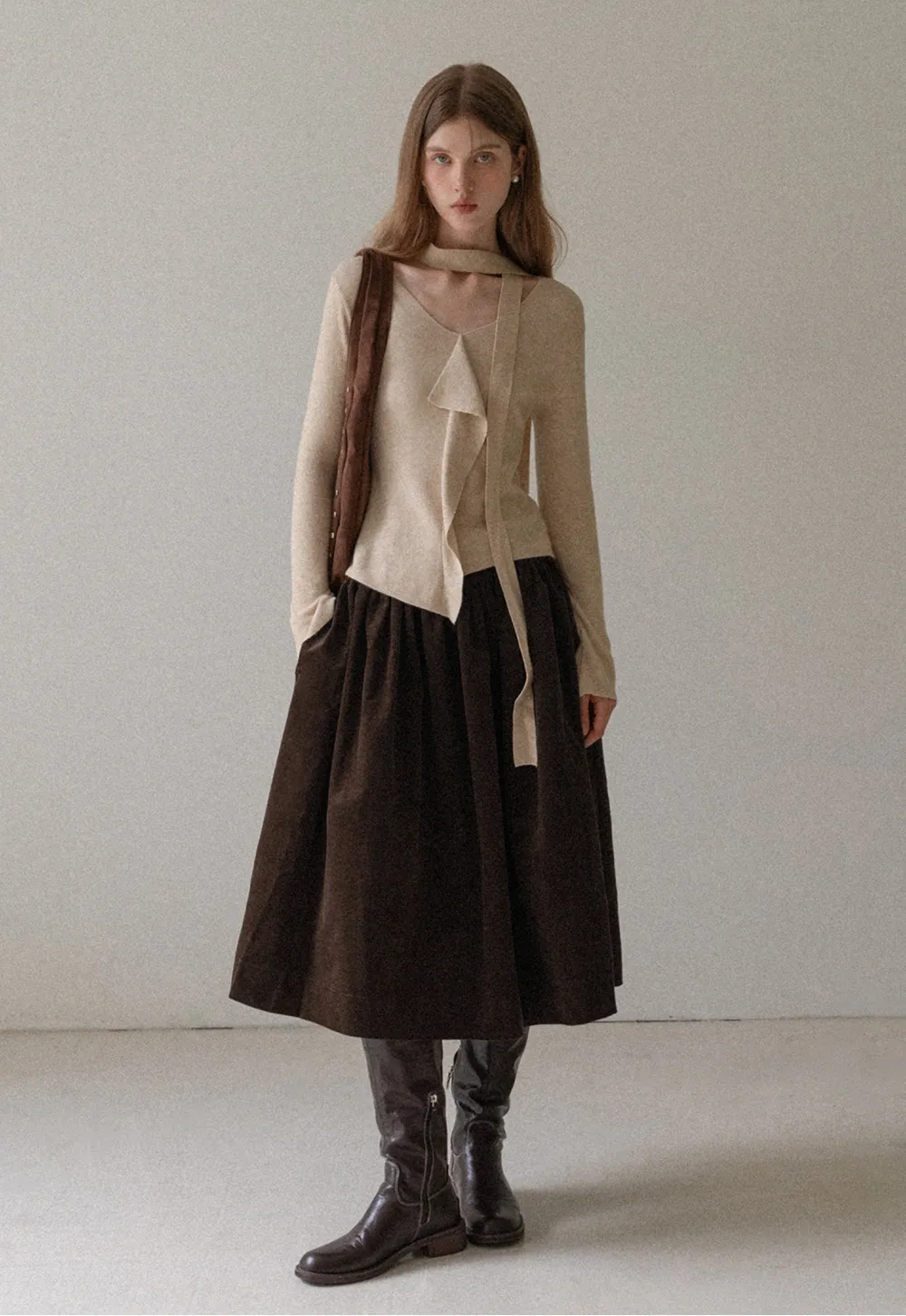 Vintage High Waist Pleated Corduroy Skirt