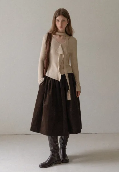 Vintage High Waist Pleated Corduroy Skirt