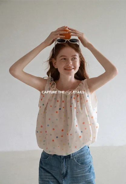 Polka Dot Sleeveless Tie Strap Top