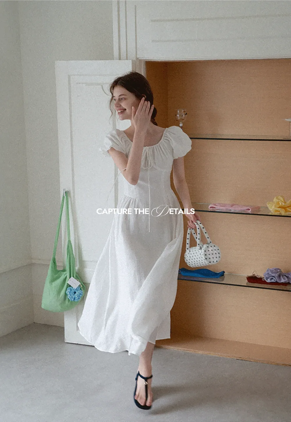 White Puff Sleeve Cottagecore Midi Dress