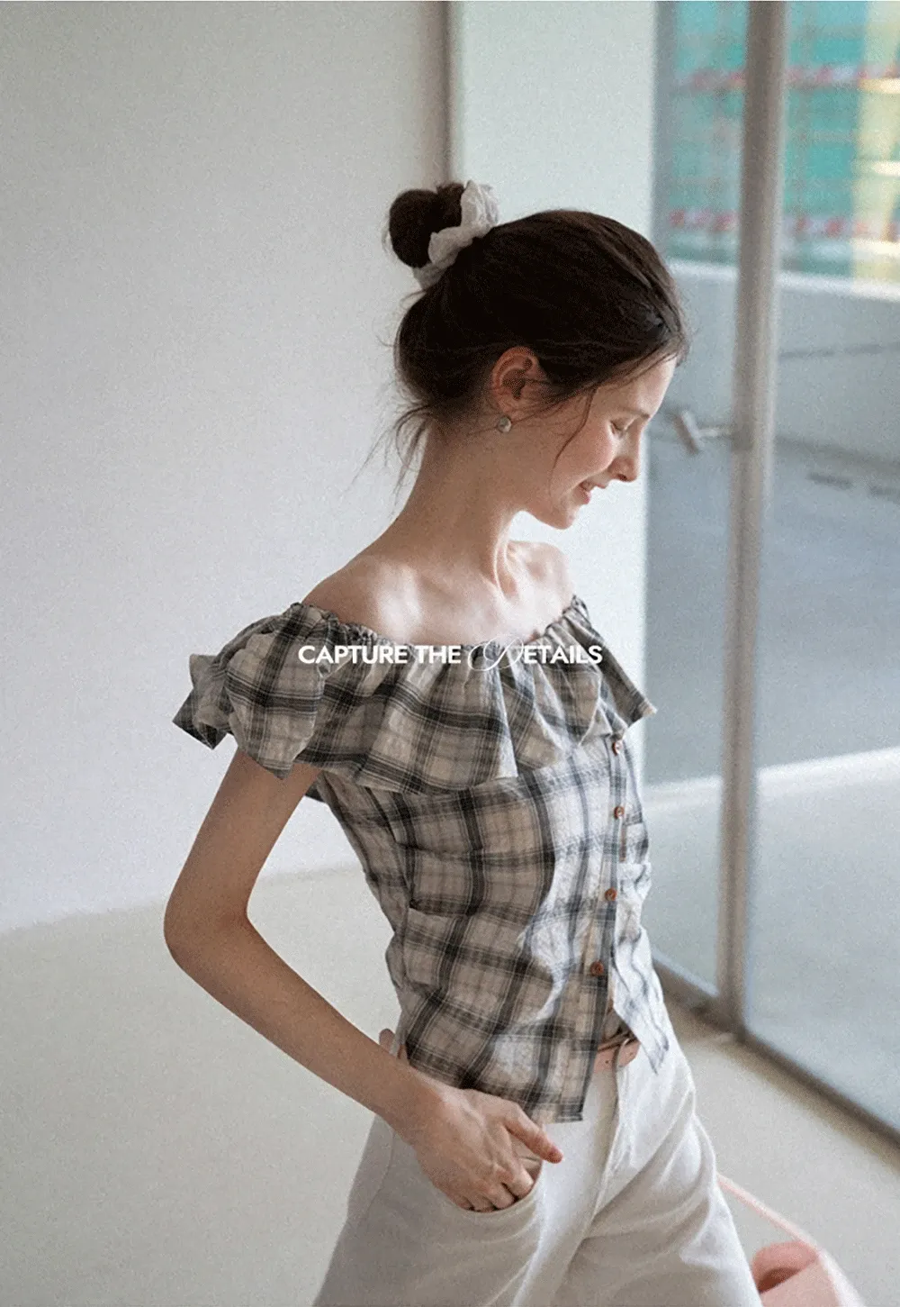 Off-Shoulder Plaid Ruffle Top