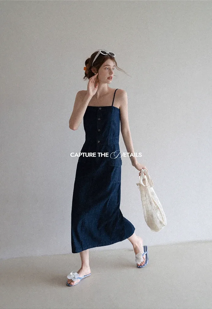 Button-Front Cargo Pocket Denim Dress