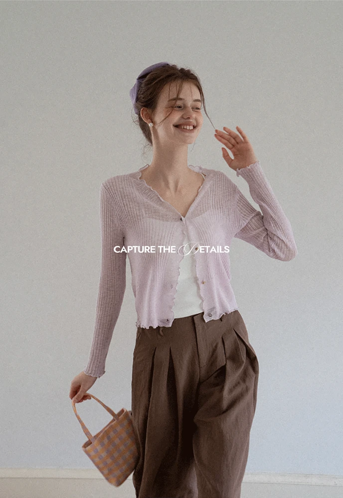 Women Ruffle Ribbed Knit Button Cardigan