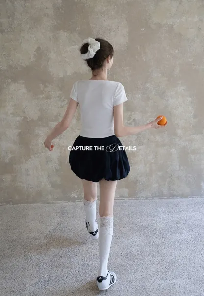 Women's Boat Neck Ribbed Tee with Embroidered Bow