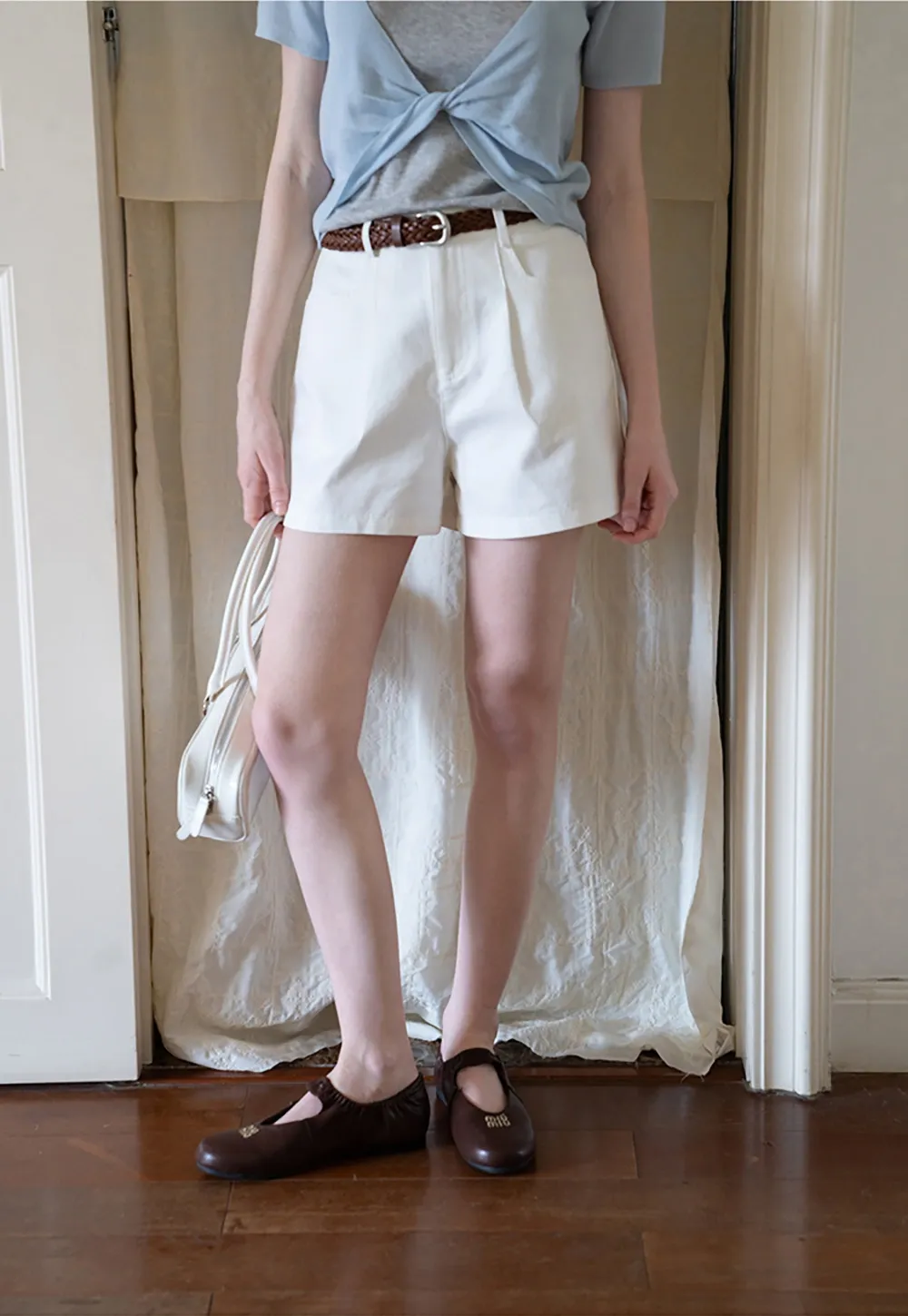 High Waist Shorts with Woven Belt