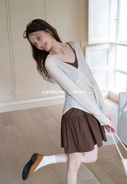 Wrap Tie Top & Tiered Cami Dress Set