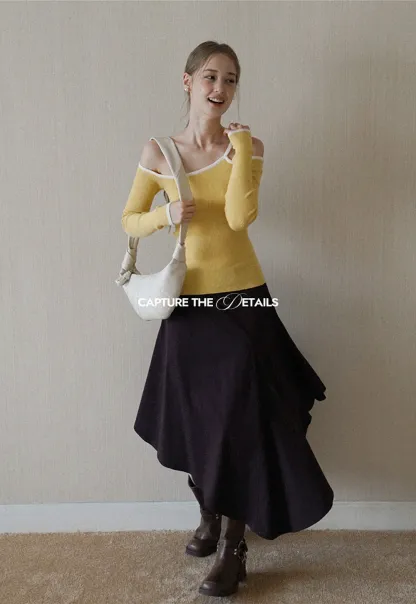 Womens High Waist Asymmetrical Midi Skirt