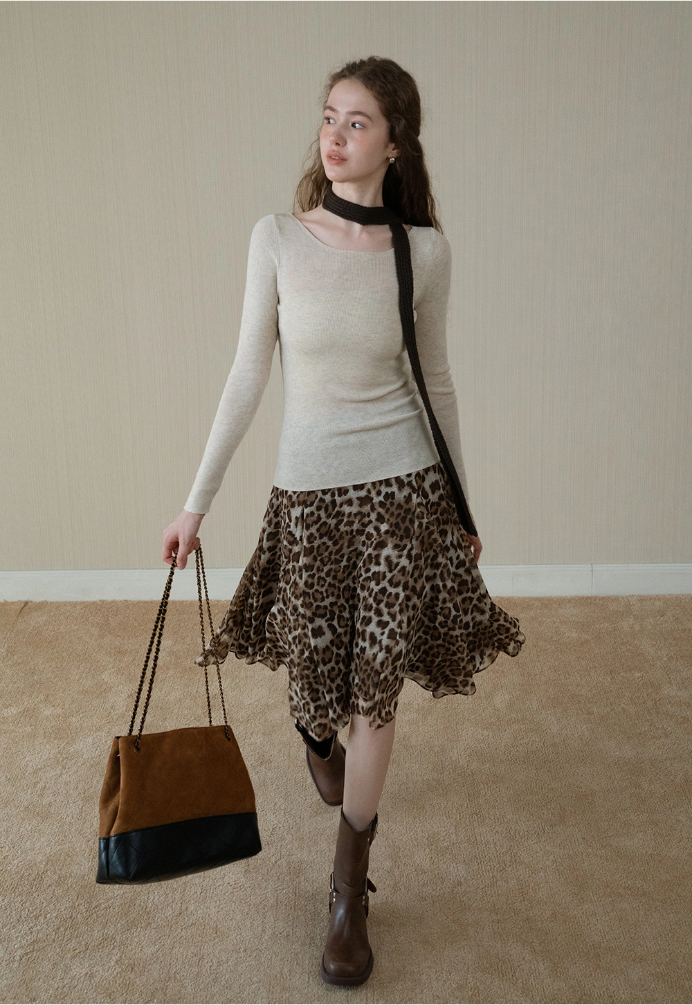 Womens Long Sleeve Knit Shirt with Tie Detail