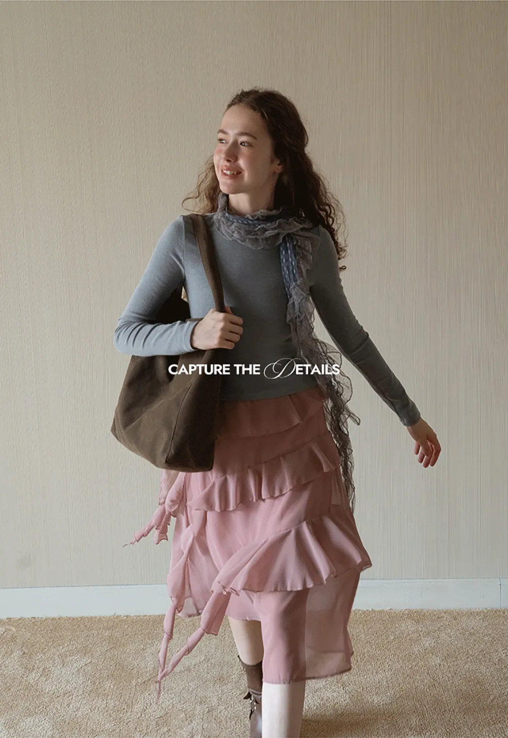 Womens Ruffle Layered Chiffon Midi Skirt