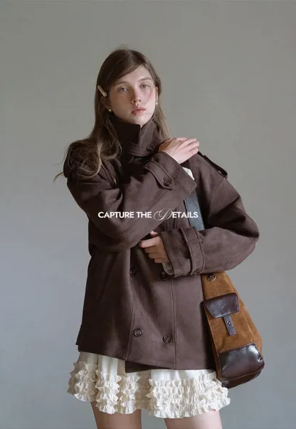 Double Breasted Suede Coat