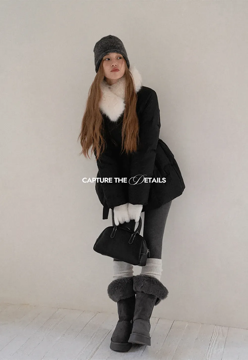 Belted Down Coat with Faux Fur Collar