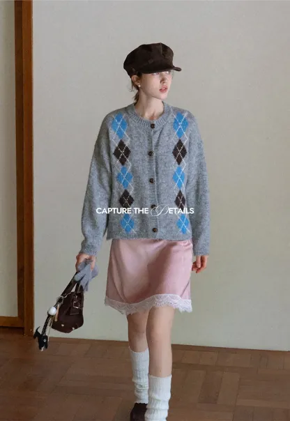 Argyle Knit Cardigan