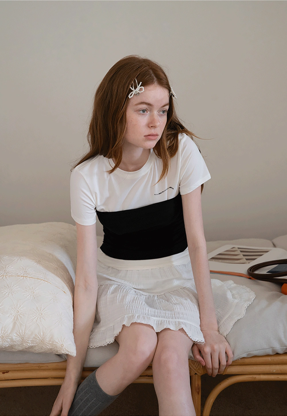 Lace-Trim White Tiered Skirt