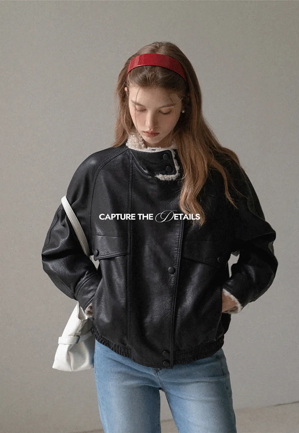 Faux Leather Jacket with Shearling Collar