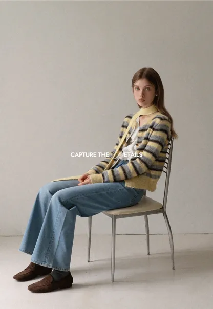 Vintage Striped Knit Cardigan for Women Casual