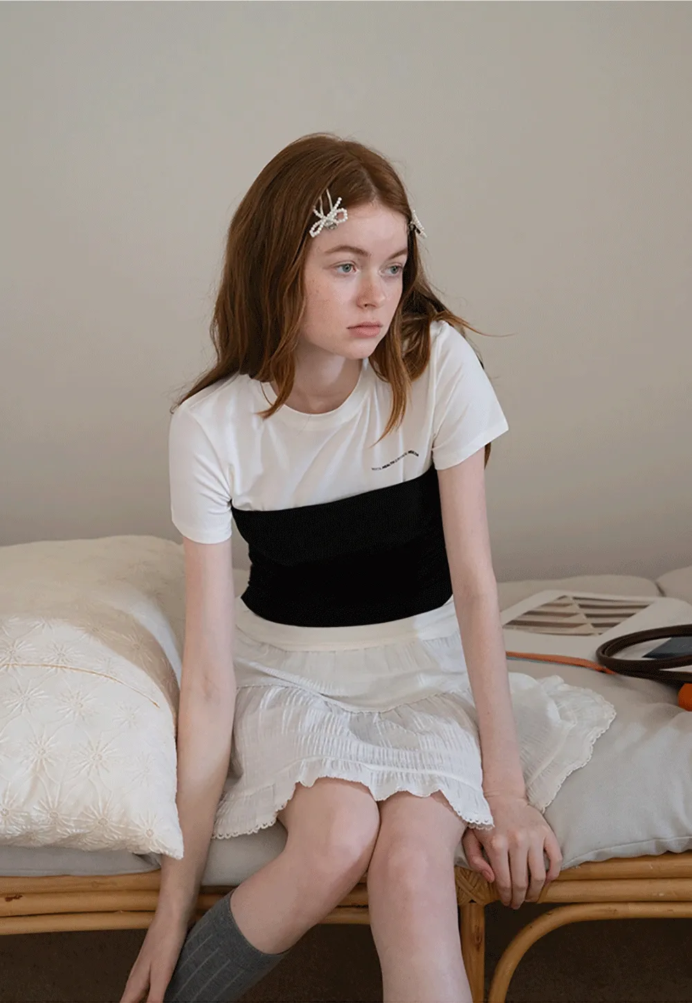 Lace-Trim White Tiered Skirt