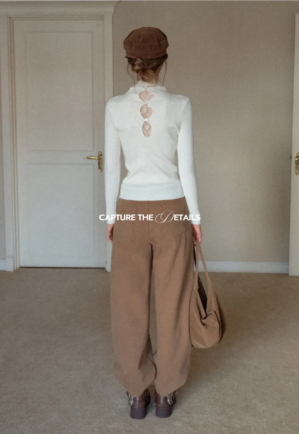 Womens Ribbed Mock Neck Top with Lace Buttons