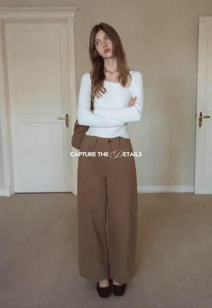 Womens Ribbed Long Sleeve Top with Bow Detail