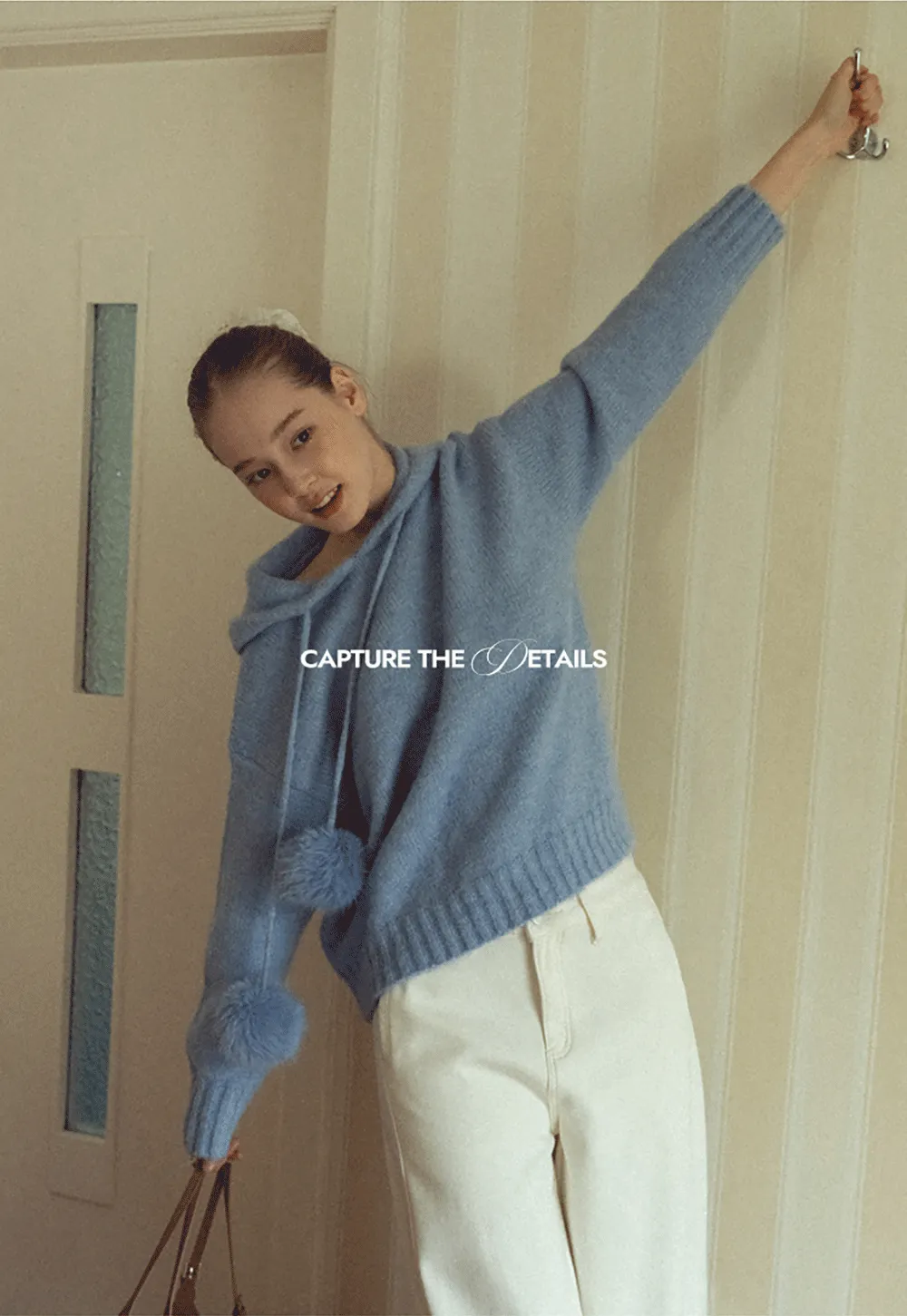 Pom-Pom Hooded Knit Sweater