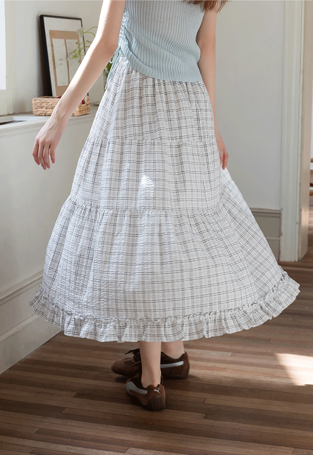 Women's Plaid Tiered Ruffle Skirt