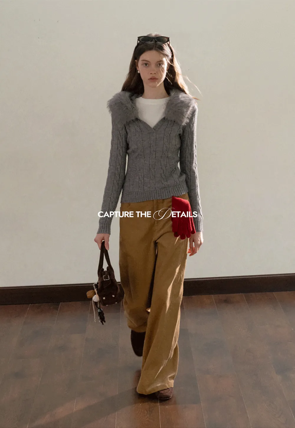 Faux Fur Collar Cable-Knit Sweater