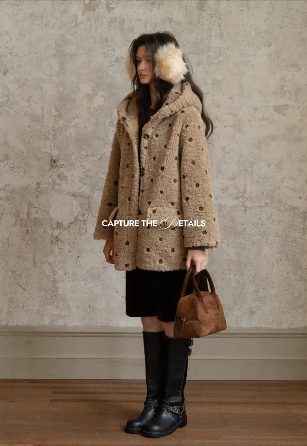 Polka Dot Teddy Fleece Hooded Coat