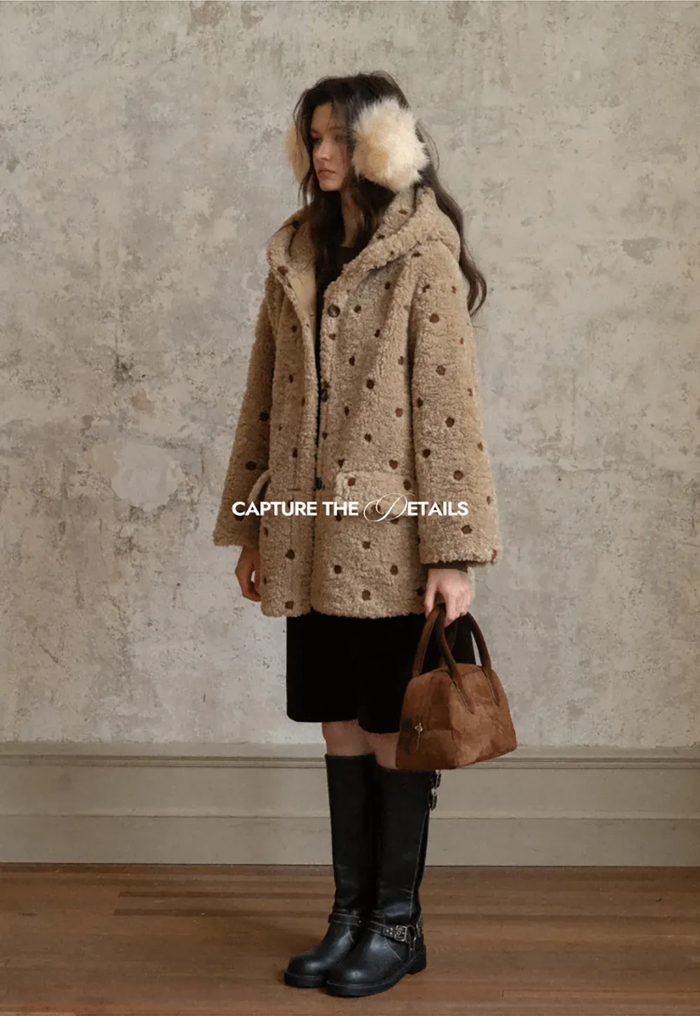 Polka Dot Teddy Fleece Hooded Coat