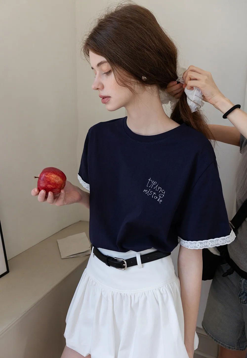 Women’s Typing Mistake Graphic T-Shirt with Lace Trim