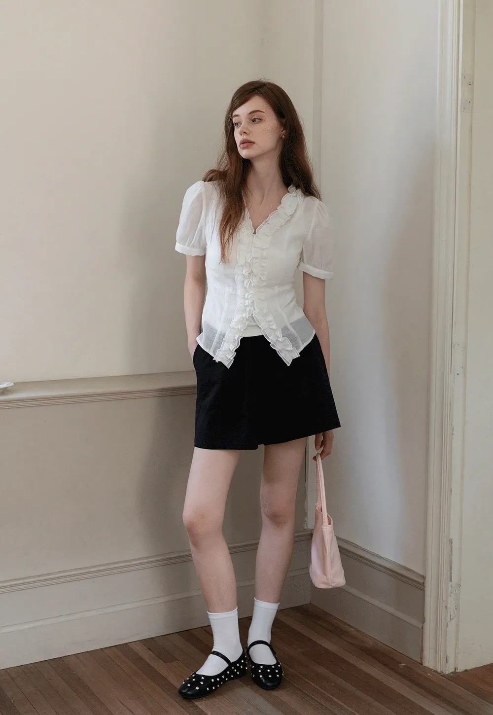 Women’s Ruffled V-neck Short Sleeve Blouse